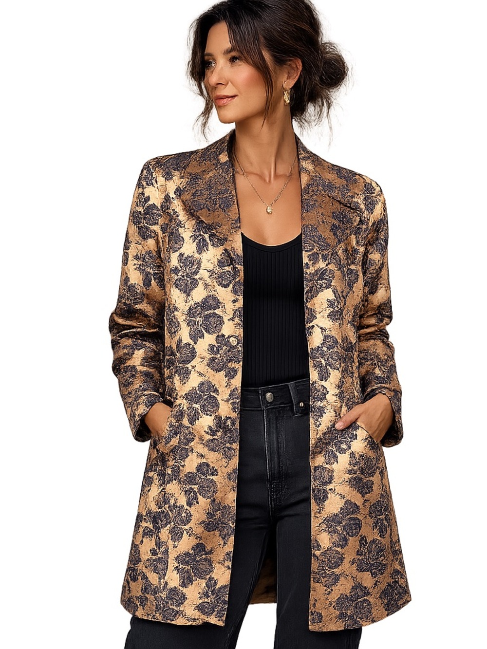 VTG Gold & Navy Tapestry Blazer